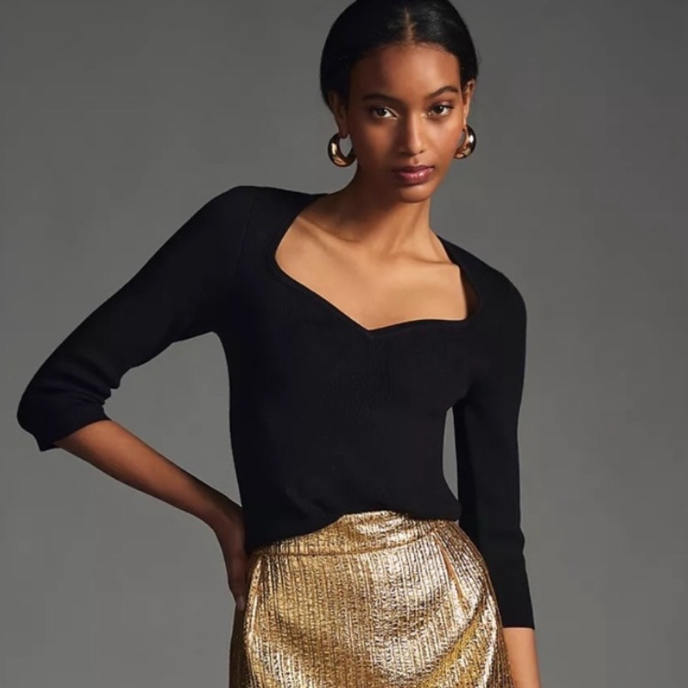 Anthropologie Maeve Black Sweetheart Neckline Sweater